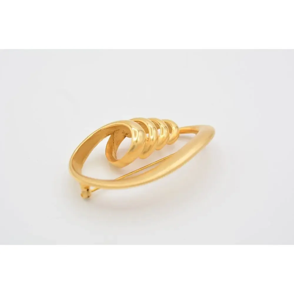 Vintage Abstract Twist Pin Brooch Brushed Gold Matte Shiny Chunky Heavy BinAT
